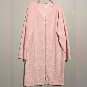 NWT Stan Herman Blush Pink Plush Rose Zip Robe L